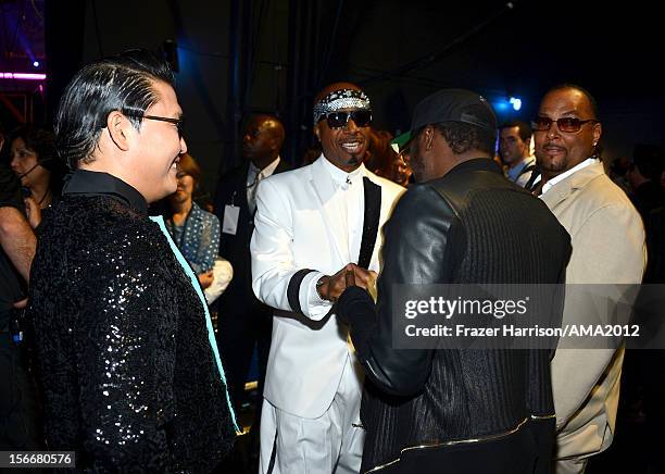 Singers Psy and MC Hammer at the 40th American Music Awards held at Nokia Theatre L.A. Live on November 18, 2012 in Los Angeles, California.
