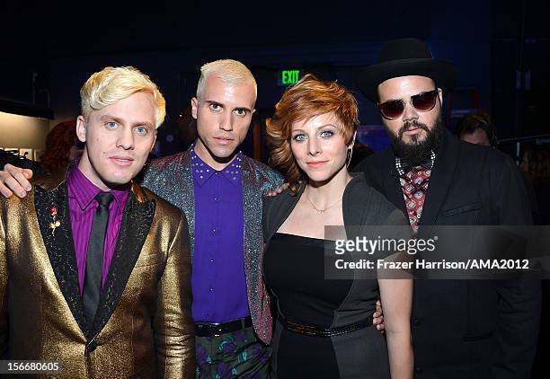 Musicians Chris Allen, Tyler Glenn, Elaine Bradley, and Branden Campbell of Neon Trees attend the 40th American Music Awards held at Nokia Theatre...