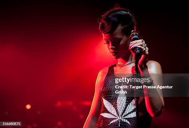 Rihanna performs during her 777 tour at E-Werk on November 18, 2012 in Berlin, Germany.