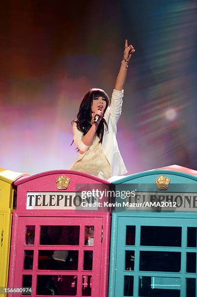 Singer Carly Rae Jepsen performs onstage during the 40th American Music Awards held at Nokia Theatre L.A. Live on November 18, 2012 in Los Angeles,...