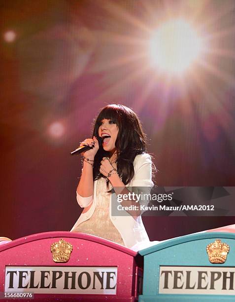 Singer Carly Rae Jepsen performs onstage during the 40th American Music Awards held at Nokia Theatre L.A. Live on November 18, 2012 in Los Angeles,...