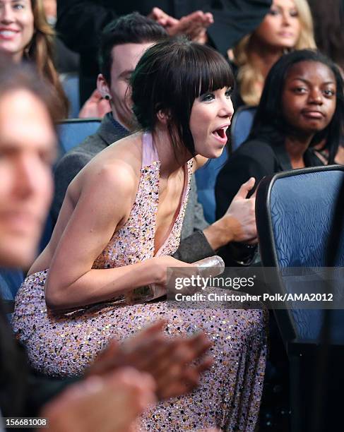 Singer Carly Rae Jepsen in the audience at the 40th American Music Awards held at Nokia Theatre L.A. Live on November 18, 2012 in Los Angeles,...