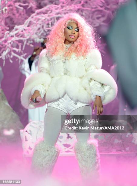 Rapper/singer Nicki Minaj performs onstage during the 40th American Music Awards held at Nokia Theatre L.A. Live on November 18, 2012 in Los Angeles,...