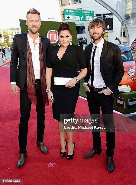 Charles Kelley, Hillary Scott and Dave Haywood of Lady Antebellum attend Fiat's Into The Green during the 40th American Music Awards held at Nokia...