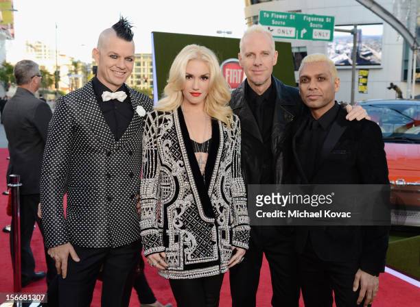 Adrian Young, Gwen Stefani, Tom Dumont and Tony Kanal of No Doubt attend Fiat's Into The Green during the 40th American Music Awards held at Nokia...
