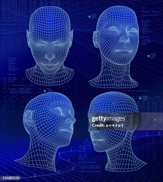 three dimensional heads on abstract background - chin stock illustrations