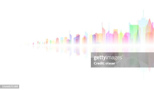 coastline and colorful cityscape of skyscrapers with reflection - height chart stock illustrations