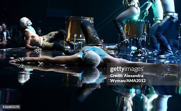 View of atmosphere as Ke$ha performs onstage at the 40th American Music Awards held at Nokia Theatre L.A. Live on November 18, 2012 in Los Angeles,...