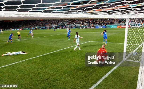 Cristiana Girelli of Italy celebrates after scoring her team's first goal while Vanina Correa of Argentina shows dejection during the FIFA Women's...