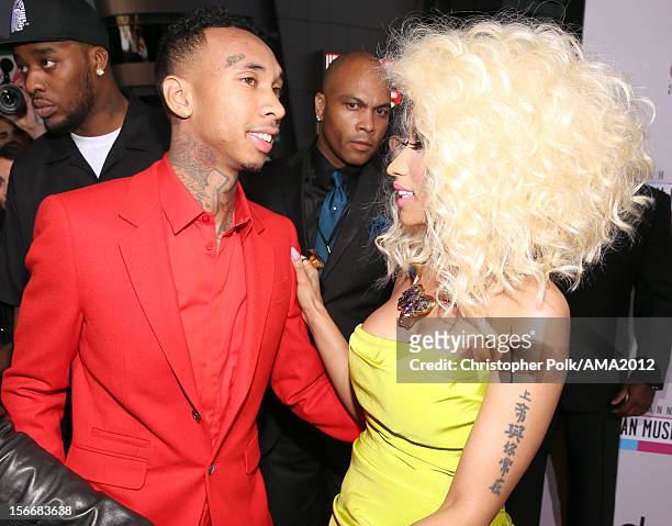 Rapper Tyga and singer Nicki Minaj attend the 40th American Music Awards held at Nokia Theatre L.A. Live on November 18, 2012 in Los Angeles,...