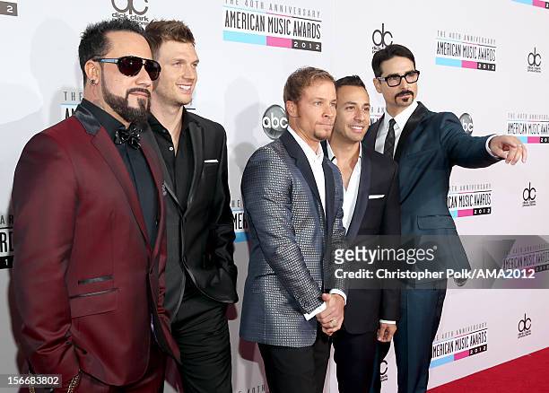 Singers AJ McLean, Nick Carter, Brian Littrell, Howie Dorough and Kevin Richardson of Backstreet Boys attend the 40th American Music Awards held at...