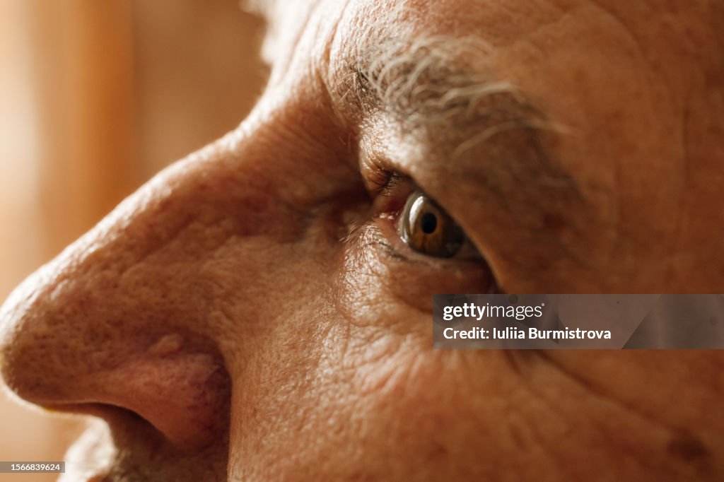 Side close-up view of elderly woman eye portraying graceful aging process