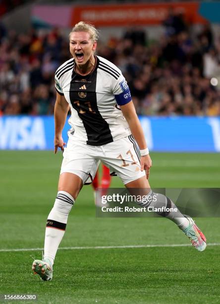 Alexandra Popp of Germany celebrates after scoring her team's first goal during the FIFA Women's World Cup Australia & New Zealand 2023 Group H match...