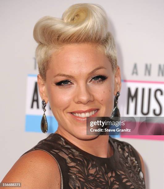 Pink arrives at the 40th Anniversary American Music Awards at Nokia Theatre L.A. Live on November 18, 2012 in Los Angeles, California.