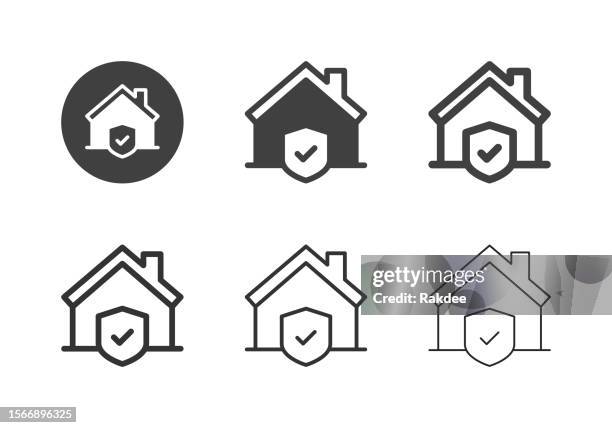 illustrations, cliparts, dessins animés et icônes de icônes de l’assurance habitation - multi series - garder