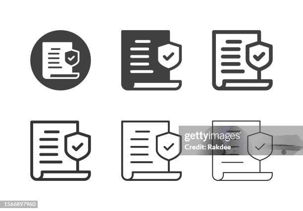 stockillustraties, clipart, cartoons en iconen met insurance policy icons - multi series - papier