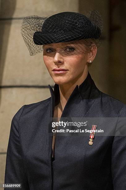 Princess Charlene of Monaco attends a mass in the Cathedral of Monaco, as part of the official ceremonies for the Monaco National Day at Cathedrale...