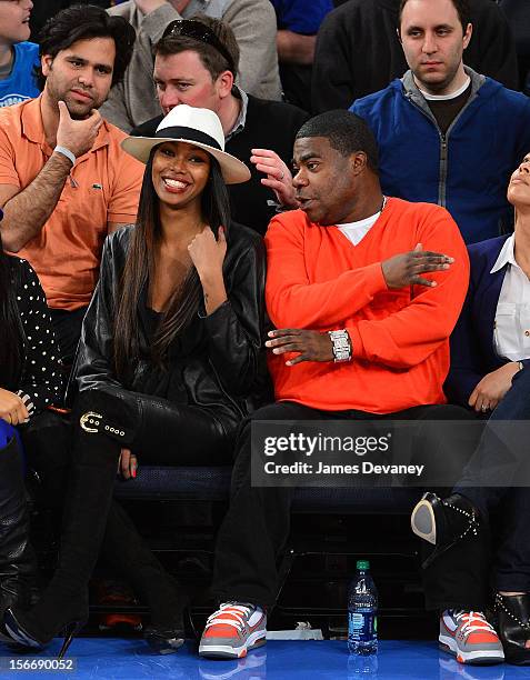 Jessica White and Tracy Morgan attend New York Knicks verse Indiana Pacers game at Madison Square Garden on November 18, 2012 in New York City.