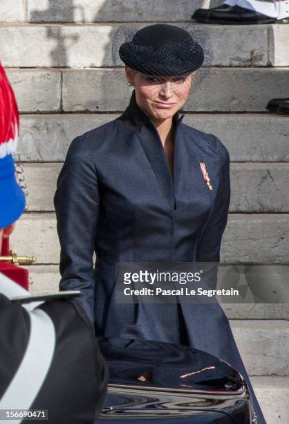 Princess Charlene of Monaco leaves the Cathedral of Monaco after a mass during the official ceremonies for the Monaco National Day at Cathedrale...