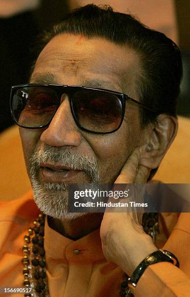 Balasaheb Thackeray attends a press conference at Kankavali on November 17, 2005 in Mumbai, India.