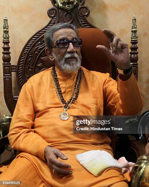 Leader Ramdas Athavale met Shiv Sena Chief Balasaheb Thackeray at his residence matoshree at Bandra on May 9, 2011 in Mumbai, India.