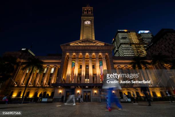 General view of Brisbane City Hall with World Cup branding during the FIFA World Cup Australia & New Zealand 2023 on July 24, 2023 in Brisbane,...