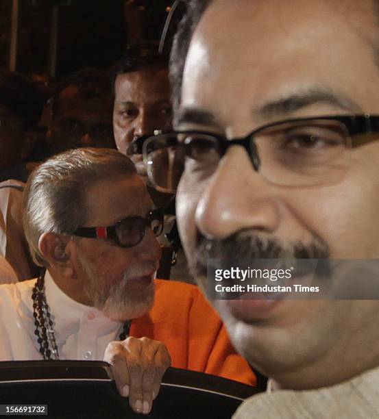 Shiv Sena supremo Balasaheb Thackeray and Executive President Uddhav Thackeray visit Hutatma Chowk to pay tribute May 1, 2012 in Mumbai, India.
