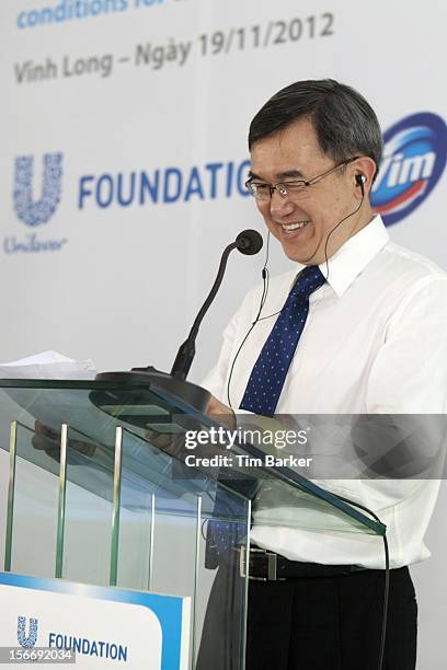 Of World Toilet Organisation Jack Sim speaks at a media briefing for World Toilet Day on November 19, 2012 in Vinh Long, Vietnam.