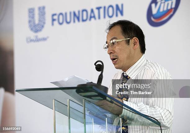 Deputy Director of Environmental Management Department at the Vietnam Ministry of Health Mr. Tran Dac Phu speaks at a media briefing for World Toilet...