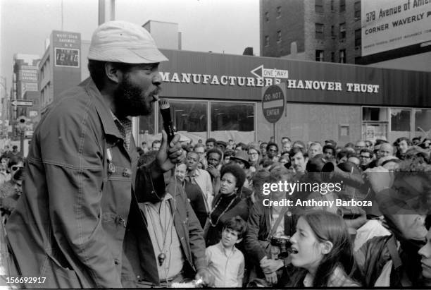 American comedian and social activist Dick Gregory campaigns for president with the Freedom & Peace Party, New York, New York, 1969.