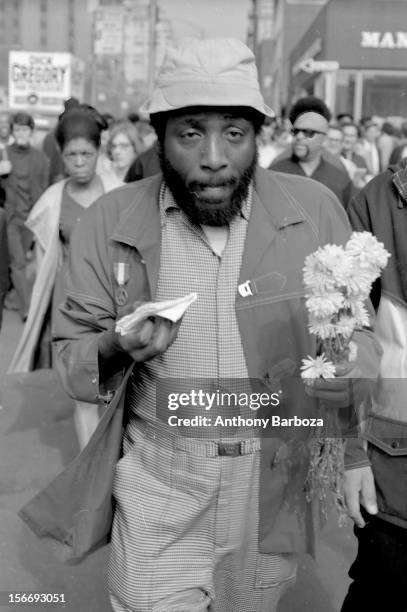 American comedian and social activist Dick Gregory campaigns for president with the Freedom & Peace Party, New York, New York, 1969.