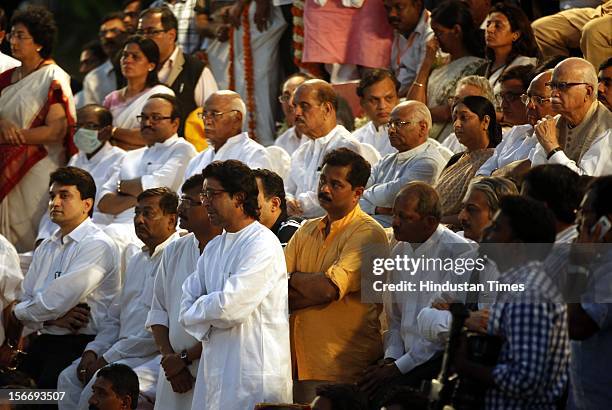 Raj Thackeray weeps after lighting Bal Thackeray's funeral pyre at Shivaji Park on November 18, 2012 in Mumbai, India. Bal Thackeray passed away on...