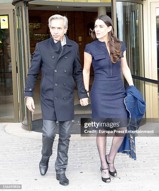 Imanol Arias and Irene Meritxel attend the funeral chapel for Emilio Aragon, known as 'Miliki', at Tres Cantos Chapel on November 18, 2012 in Madrid,...