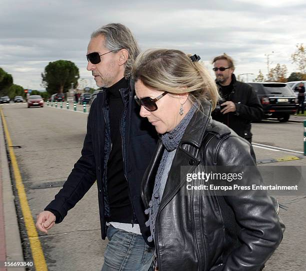 Roger Vicent and Chus Rueda attend the funeral chapel for Emilio Aragon, known as 'Miliki', at Tres Cantos Chapel on November 18, 2012 in Madrid,...