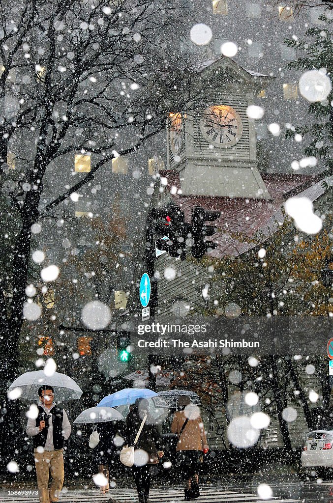 First Snowfall Of The Season In Sapporo