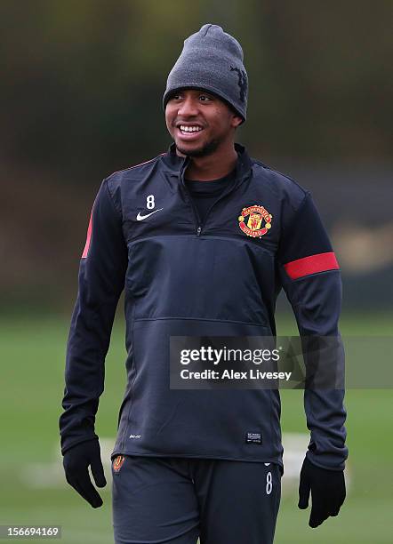 Anderson of Manchester United looks on during a training session at Carrington Training Ground on November 19, 2012 in Manchester, England.