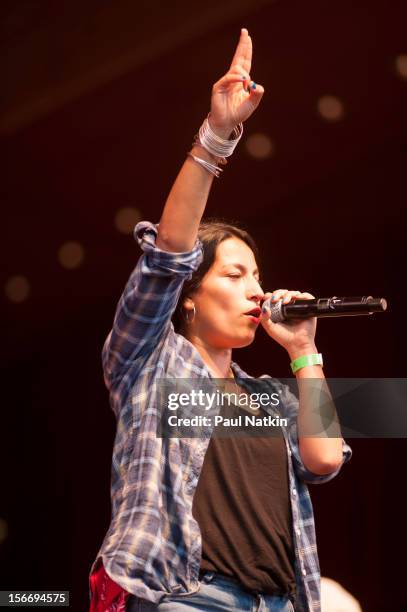 Chilean rapper Ana Tijoux performs at the Pritzker Pavilion in Millenium Park, Chicago, Illinois, July 23, 2012.