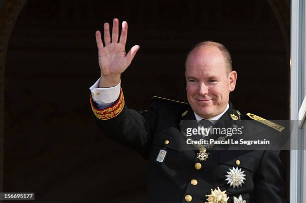 Prince Albert II of Monaco attends the National Day Parade as part of Monaco National Day Celebrations at Monaco Palace on November 19, 2012 in...