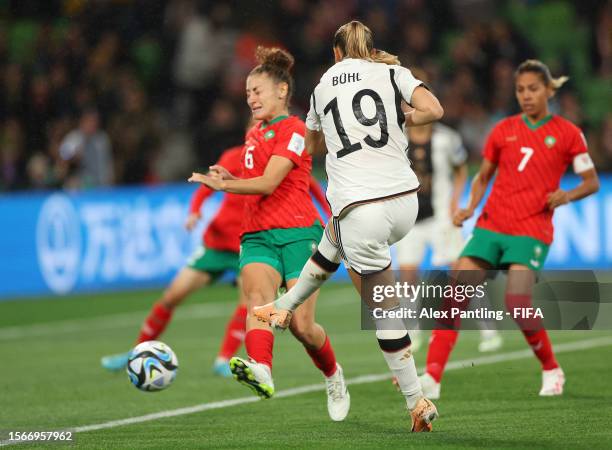 Klara Buehl of Germany scores her team's third goal during the FIFA Women's World Cup Australia & New Zealand 2023 Group H match between Germany and...