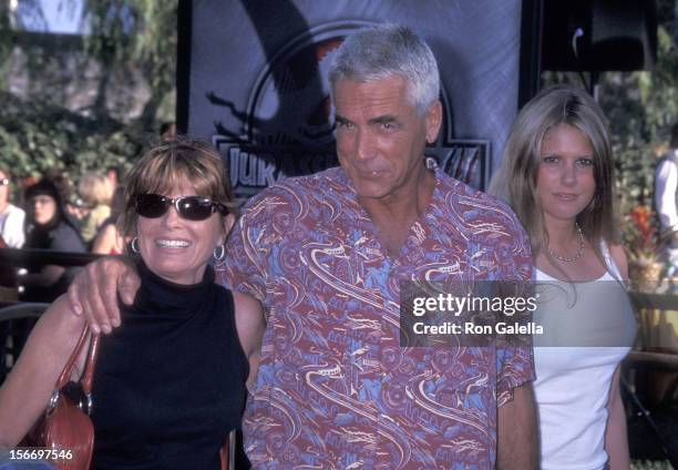 Actress Katharine Ross, actor Sam Elliott and daughter Cleo Rose Elliott attend the "Jurassic Park III" Universal City Premiere on July 16, 2001 at...