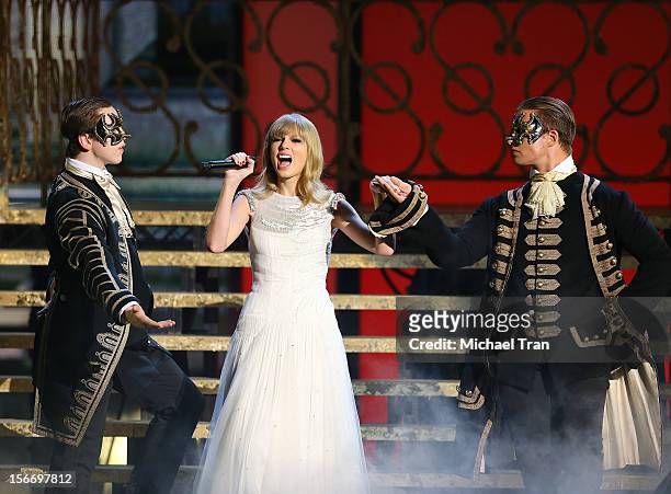 Taylor Swift performs onstage at The 40th American Music Awards held at Nokia Theatre L.A. Live on November 18, 2012 in Los Angeles, California.