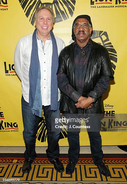 Composer Mark Mancina and choreographer Garth Fagan attend the afterparty for "The Lion King" Broadway 15th Anniversary Celebration at Minskoff...