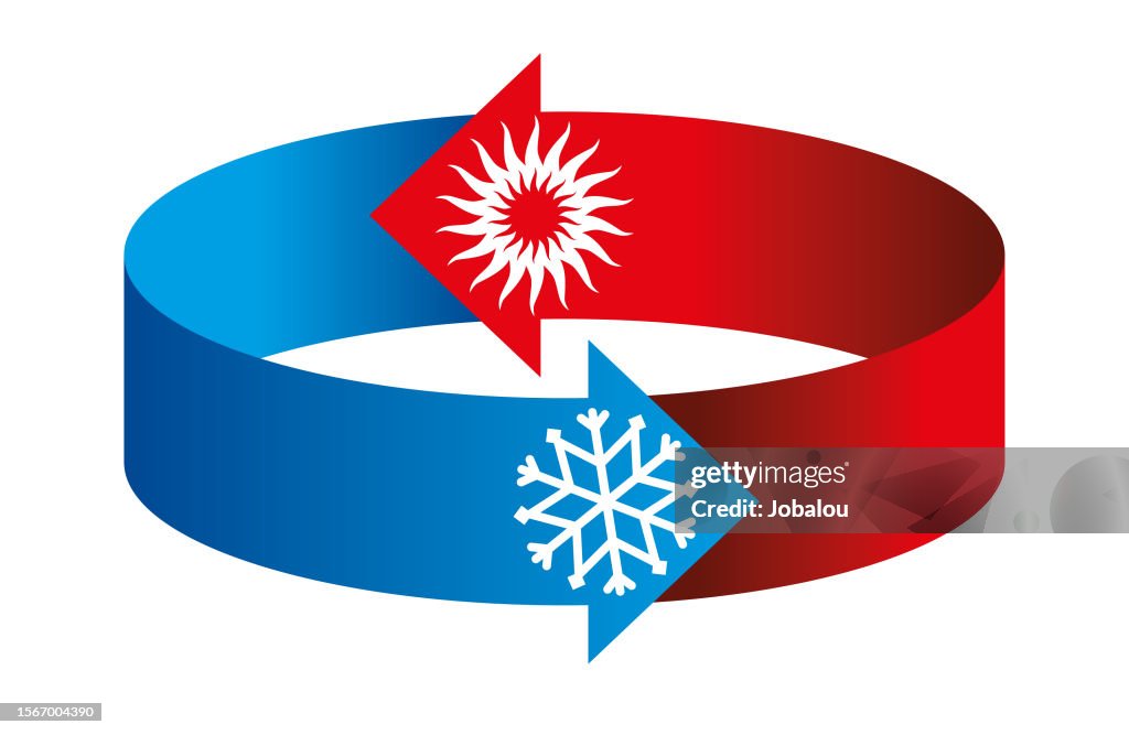 Air Conditioning Symbol With Arrows Hot Sun and Cold Snowflake