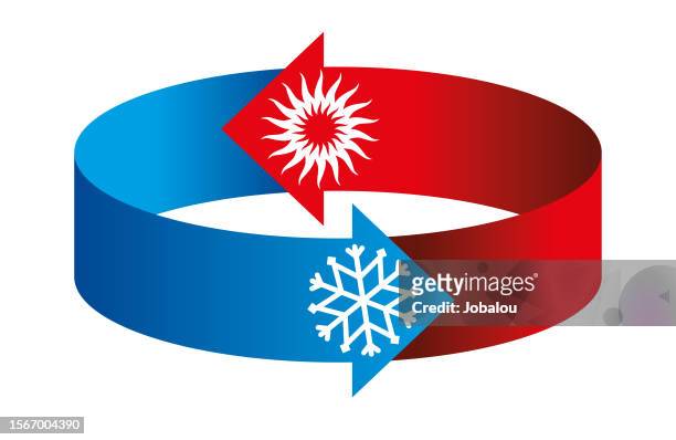 air conditioning symbol with arrows hot sun and cold snowflake - fahrenheit stock illustrations