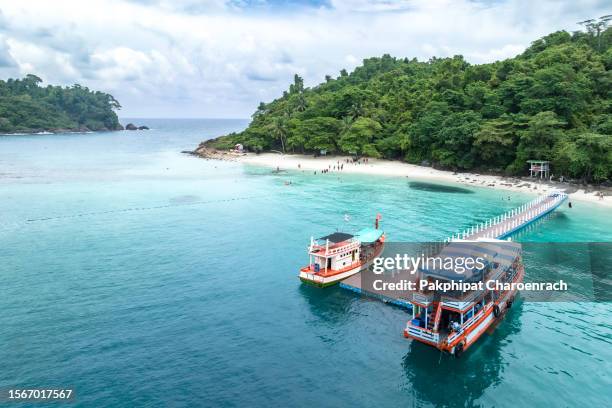 aerial of famous place san chao beach at koh rang in koh chang national park, trat, thaialnd: - koh chang stock pictures, royalty-free photos & images