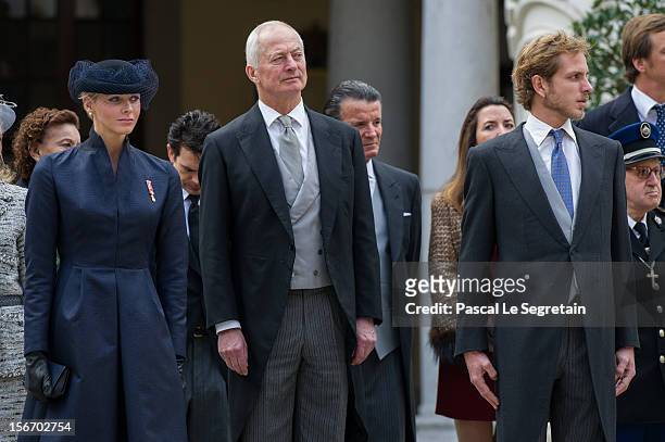 Princess Charlene of Monaco, Prince of Liechtenstein Hans Adam II and Andrea Casiraghi attend the Monaco National Day Celebrations in the Monaco...