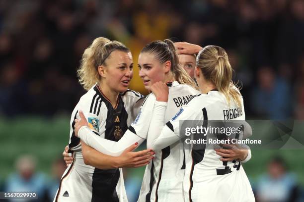 Lea Schueller of Germany celebrates with teammates after scoring her team's sixth goal during the FIFA Women's World Cup Australia & New Zealand 2023...