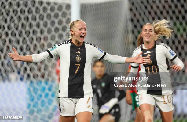 Lea Schueller of Germany celebrates after scoring her team's seventh goal before disallowed due to offside during the FIFA Women's World Cup...