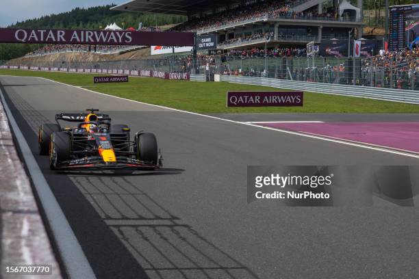 Max Verstappen of the Netherlands driving the Oracle Red Bull Racing RB19 Honda on track during the F1 Grand Prix of Belgium, at Circuit...