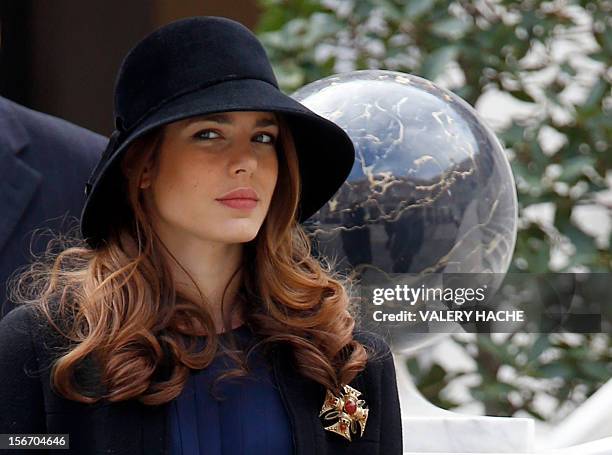 Charlotte Casiraghi stands at Monaco Palace during celebrations marking Monaco's National Day, on November 19, 2012 in Monaco. AFP PHOTO / VALERY...